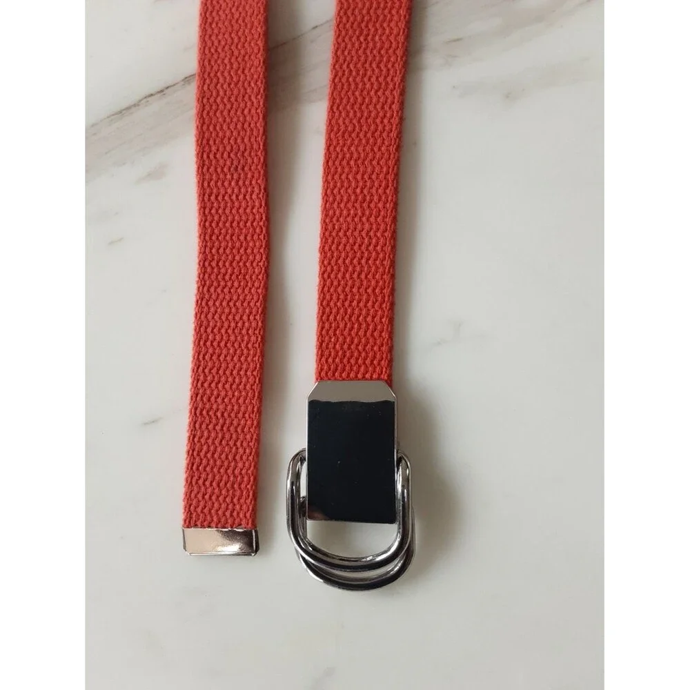 NINE WEST Orange Cotton Web Silver Buckle Belt Sz L - Style# 313015